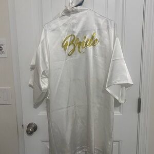 White Satin Bride Robe with Gold Lettering